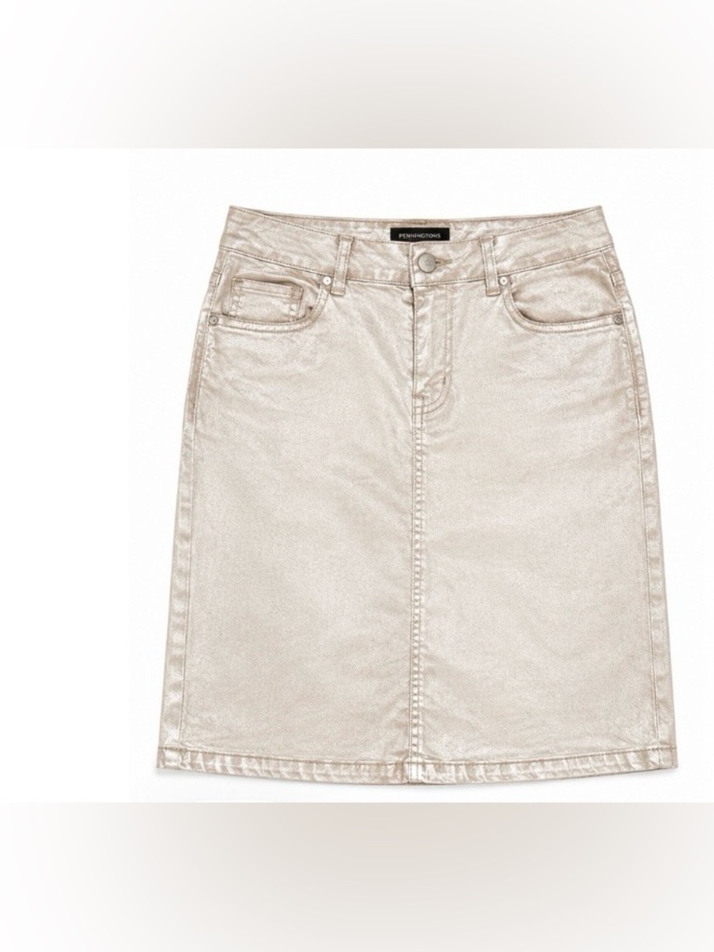 Penningtons Champagne Metallic Stretch Denim Skirt Size 14 NWOT
